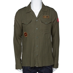 Amiri Khaki Distressed Cashmere Blend Patchwork Boy Scout Shirt L