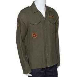 Amiri Khaki Distressed Cashmere Blend Patchwork Boy Scout Shirt L