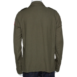 Amiri Khaki Distressed Cashmere Blend Patchwork Boy Scout Shirt L