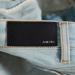 Pre Owned Amiri Blue Denim Contrast Patch Detail Distressed Skinny Jeans XS