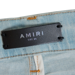 Pre Owned Amiri Blue Denim Contrast Patch Detail Distressed Skinny Jeans XS
