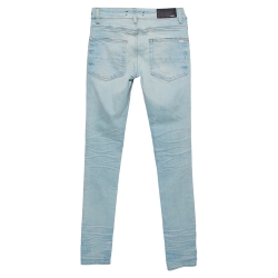 Pre Owned Amiri Blue Denim Contrast Patch Detail Distressed Skinny Jeans XS