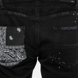 Pre Owned Amiri Black Distressed Denim Bandana Detail Shorts S Waist 31"