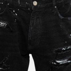 Pre Owned Amiri Black Distressed Denim Bandana Detail Shorts S Waist 31"