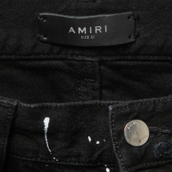 Pre Owned Amiri Black Distressed Denim Bandana Detail Shorts S Waist 31"
