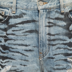 Pre Owned Amiri Light Blue Tiger Striped Distressed Denim Shorts M Waist 32"