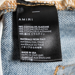 Pre Owned Amiri Light Blue Tiger Striped Distressed Denim Shorts M Waist 32"