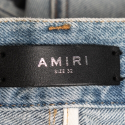 Pre Owned Amiri Light Blue Tiger Striped Distressed Denim Shorts M Waist 32"