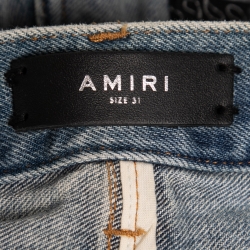 Pre Owned Amiri Light Blue Distressed Denim Bandana Detail Shorts S Waist 31"