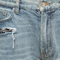 Pre Owned Amiri Light Blue Distressed Denim Bandana Detail Shorts S Waist 31"