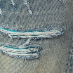 Amiri Light Blue Faded Distressed Denim Patched Shorts M Waist 32"