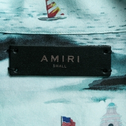 Amiri Blue Beverly Hills Print Silk Short Sleeve Hawaiian Shirt S