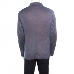 Pre Owned Armani Collezioni Navy Blue Jacquard Jersey Mandarin Collar Guru Jacket XXL