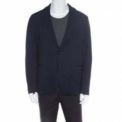 Pre Owned Armani Collezioni Dark Navy Geometric Patterned Tailored Blazer XL