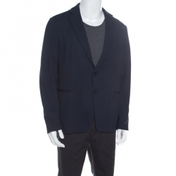 Pre Owned Armani Collezioni Dark Navy Geometric Patterned Tailored Blazer XL