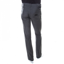 Pre Owned Armani Collezioni Textured Grey Medium Rise Straight and Tight Leg J15 Trousers S