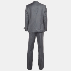 Pre Owned Armani Collezioni Grey Wool Gabardine Single Breasted Suit XXL