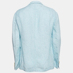مملوكة مسبقًا Armani Collezioni Blue Pinstripe Linen Single Breasted Blazer L