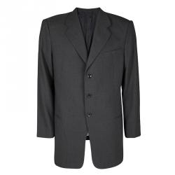 Pre Owned Armani Collezioni Grey Pin Striped Wool Regular Fit Blazer 4XL