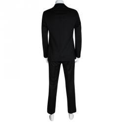 Armani Collezioni Black Wool Satin Panel Detail Tuxedo Suit M