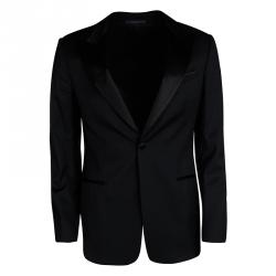 Armani Collezioni Black Wool Satin Panel Detail Tuxedo Suit M