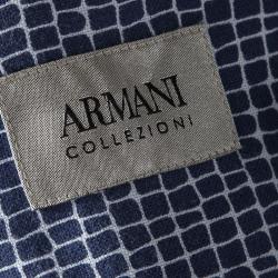 Armani Collezioni Blue and White Printed Long Sleeve Button Front Shirt L