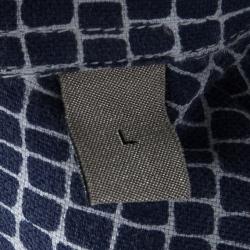 Armani Collezioni Blue and White Printed Long Sleeve Button Front Shirt L