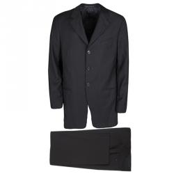 Pre Owned Armani Collezioni Black Striped Wool Luxury Tailored Suit XL