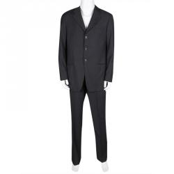 Pre Owned Armani Collezioni Black Striped Wool Luxury Tailored Suit XL