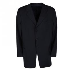 Pre Owned Armani Collezioni Navy Blue Wool Three Button Blazer 5XL