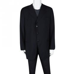 Pre Owned Armani Collezioni Navy Blue Wool Three Button Blazer 5XL
