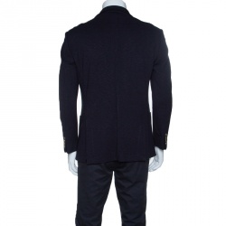 Pre Owned Armani Collezioni Navy Blue Knit Two Button Tailored Blazer L