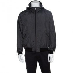 Pre Owned Armani Collezioni Travel Essential Grey Ribbed Trim Hooded Jacket L