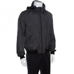 Pre Owned Armani Collezioni Travel Essential Grey Ribbed Trim Hooded Jacket L