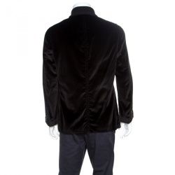 Pre Owned Armani Collezioni Black Velvet Knit Collar Detail Button Front Jacket XXXL
