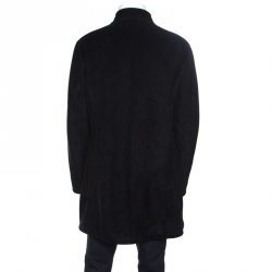 Pre Owned Armani Collezioni Black Faux Suede Faux Fur Lined Overcoat XL