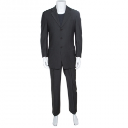 Armani Collezioni Grey Herringbone Weave Wool Tailored Suit S