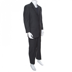 Armani Collezioni Grey Herringbone Weave Wool Tailored Suit S
