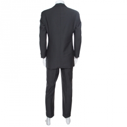 Armani Collezioni Grey Herringbone Weave Wool Tailored Suit S