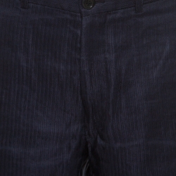 Pre Owned Armani Collezioni Navy Blue Linen Blend Wide Leg Trousers L