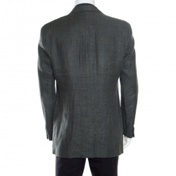 Pre Owned Armani Collezioni Grey Hemp and Wool Three Button Blazer L