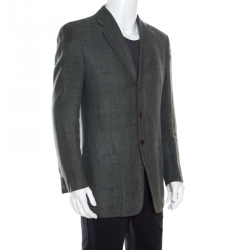 Pre Owned Armani Collezioni Grey Hemp and Wool Three Button Blazer L