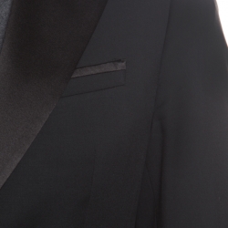 Armani Collezioni Black Wool Satin Panel Detail Tuxedo Suit M