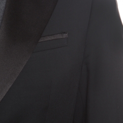 Pre Owned Armani Collezioni Black Wool Satin Panel Detail Tuxedo Suit M