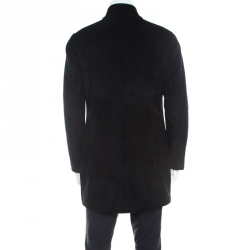 Pre Owned Armani Collezioni Black Faux Suede Faux Fur Lined Overcoat L 