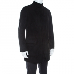 Pre Owned Armani Collezioni Black Faux Suede Faux Fur Lined Overcoat L 