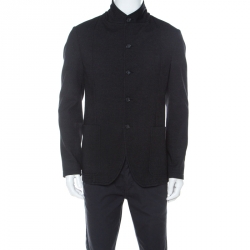 Pre Owned Armani Collezioni Black Cotton Blend Button Front Blazer XL