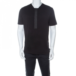 Pre Owned  Armani Collezioni Black Cotton Leather Panel Insert T-Shirt XL