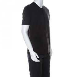 Pre Owned  Armani Collezioni Black Cotton Leather Panel Insert T-Shirt XL