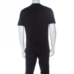 Pre Owned  Armani Collezioni Black Cotton Leather Panel Insert T-Shirt XL